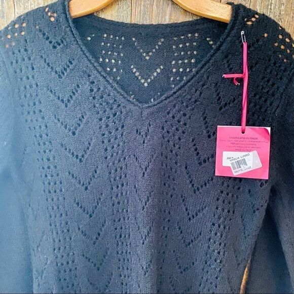 Mey NWT Italian Mohair Maglia Black Flared Long Sleeve Crochet Sweater - Picture 6 of 9